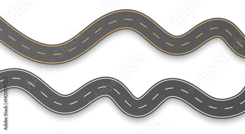 Winding road isolated on white background. Disappearing into the distance. The two-lane road with lane markings. Conceptual image. 3d rendering 