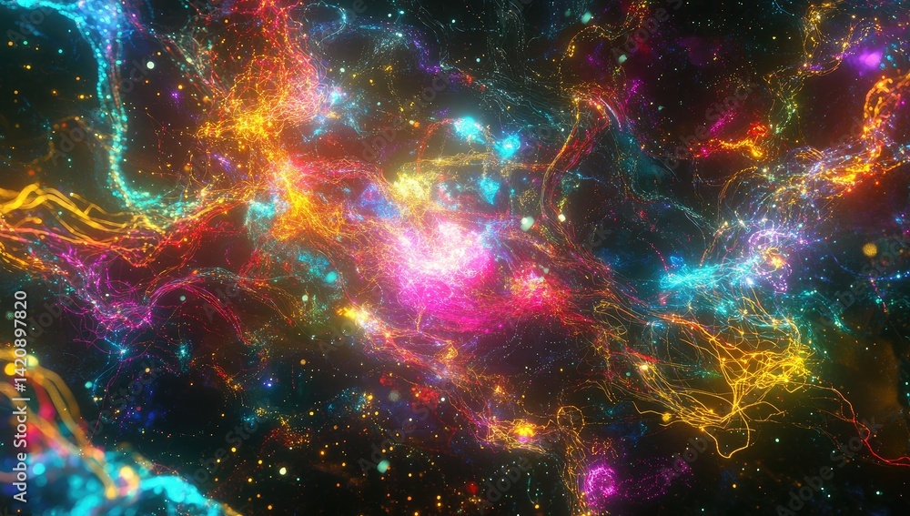 Vibrant, swirling nebula with luminous, colorful energy streams and cosmic dust Vibrant, swirling nebula with luminous, colorful energy streams and cosmic dust