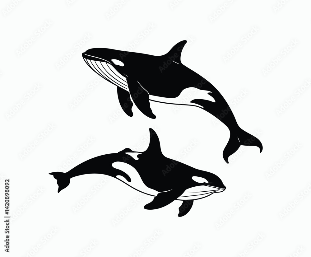 Naklejka premium Whale Silhouette Isolated Template Set