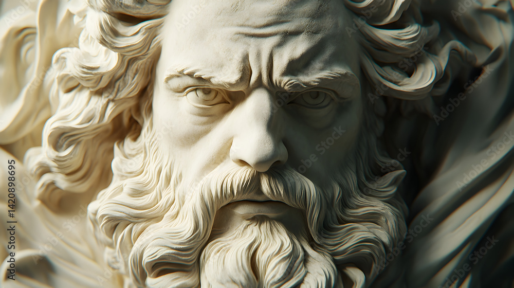 Obraz premium Closeup of an Angry Stone Male Sculpture