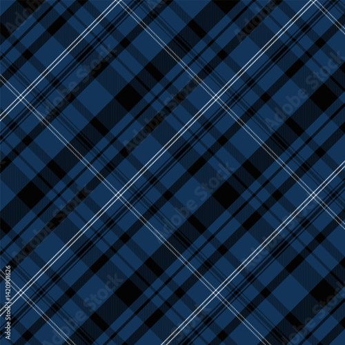 Plaid with twill weave repeat pattern in navy blue.Gingham seamless pattern with stripes.Checkered tartan Geometric graphic vector illustration background for textile and prints