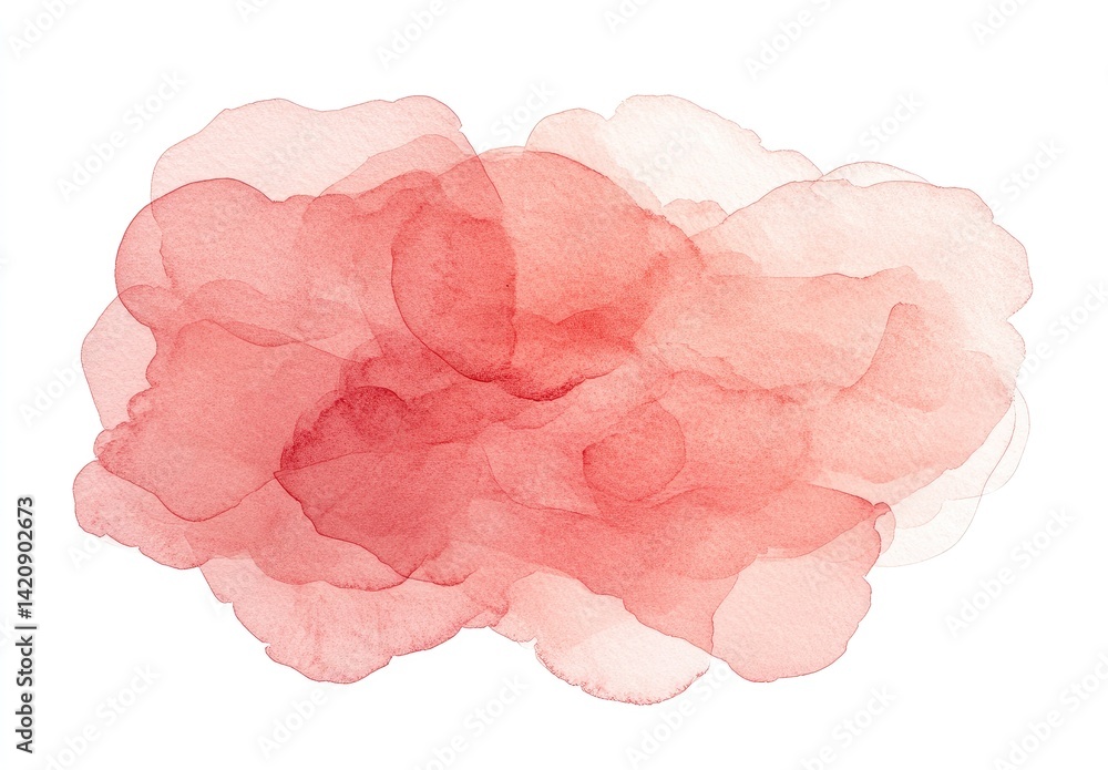 Abstract watercolor painting in shades of red and pink, creating a cloud-like form Abstract watercolor painting in shades of red and pink, creating a cloud-like form