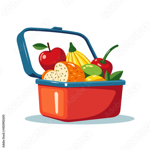 Colorful lunchbox filled with healthy snacks, excitement for learning