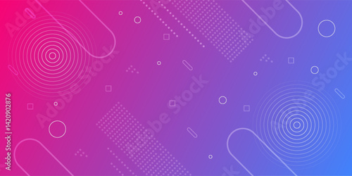 Modern abstract background with memphis elements in blue and purple gradients and retro themed for posters, banners and website landing pages.