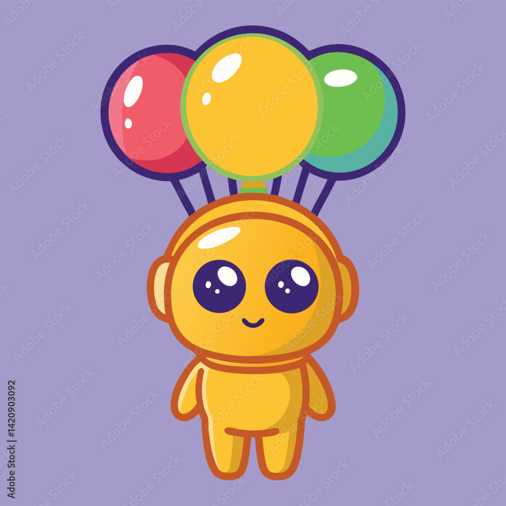 Obraz premium Cute Robot with Balloons Illustration - Cartoon Android Celebration Vector