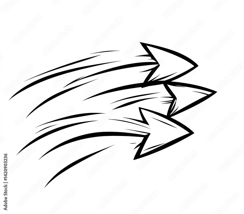 Three hand-drawn arrows in motion, suggesting speed and direction Three hand-drawn arrows in motion, suggesting speed and direction