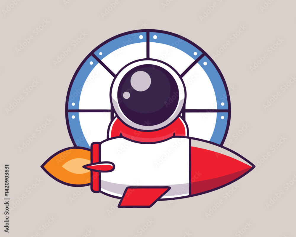 Cute Astronaut Launching Rocket Illustration - Cartoon Space Takeoff Vector Cute Astronaut Launching Rocket Illustration - Cartoon Space Takeoff Vector