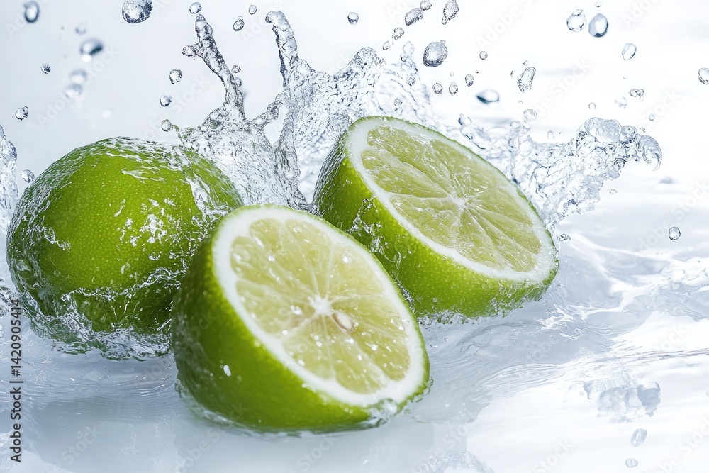 Fresh limes in water splash Fresh limes in water splash