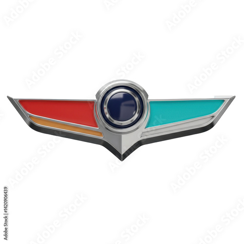 Stylized Emblem with Chrome Details and Vibrant Colors on Transparent Background