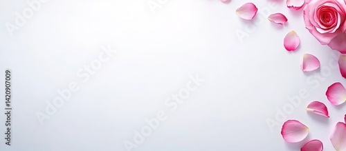 Romantic rose and petals composition with ample blank space for text overlay