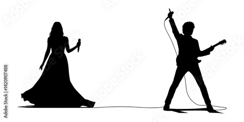 Male and Female Singers / Silhouette of a woman in a dress