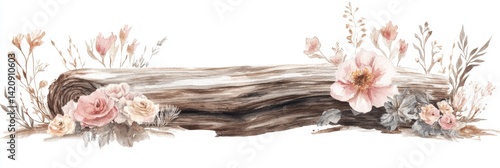 Rustic Floral Log Decor