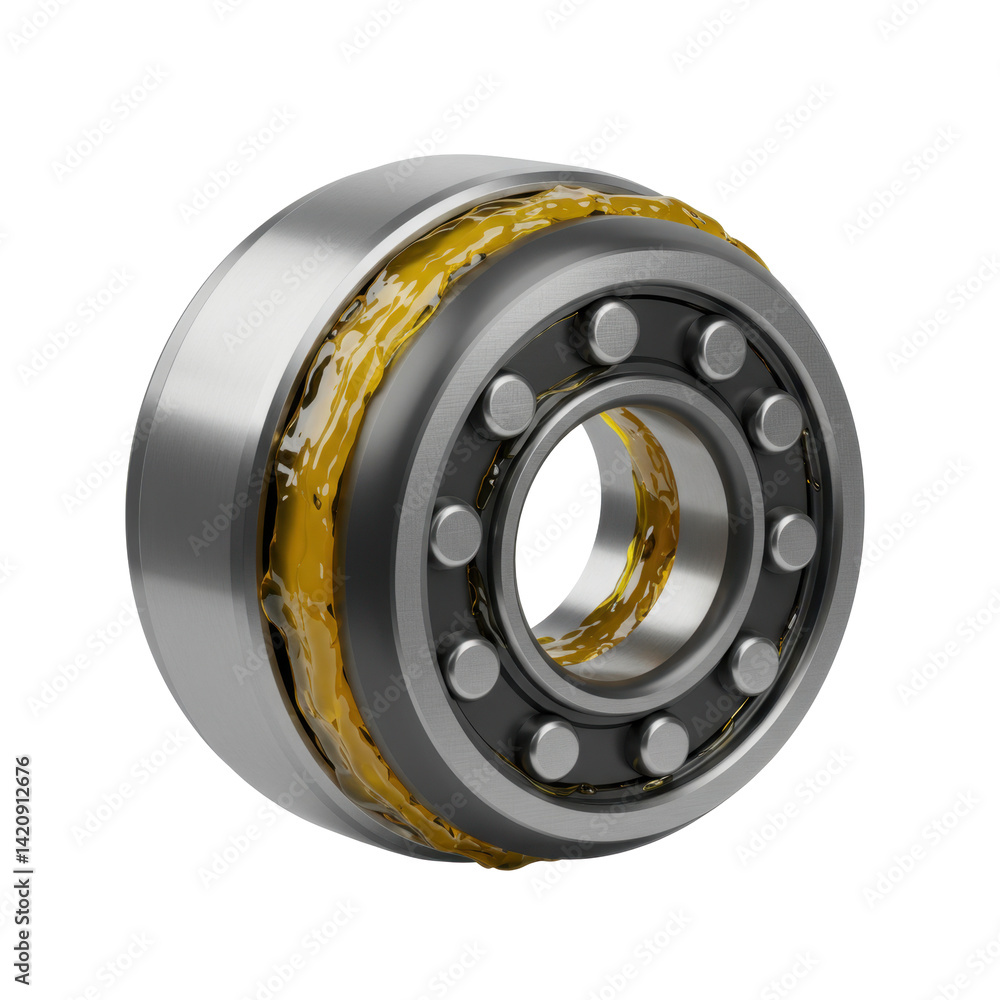 Obraz premium Close-Up of a Precision Mechanical Bearing with Lubricant on Transparent Background