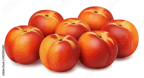 A cluster of ripe juicy nectarines red and orange on a white backdrop