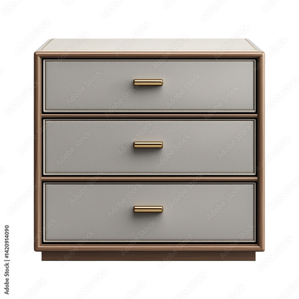 Modern leather bedside table with drawers isolated on white background. Modern leather bedside table with drawers isolated on white background.