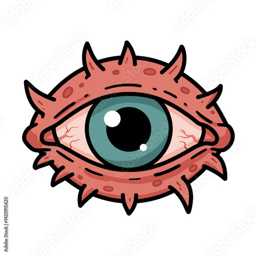 Spiky cartoon eye illustration with vibrant colors  