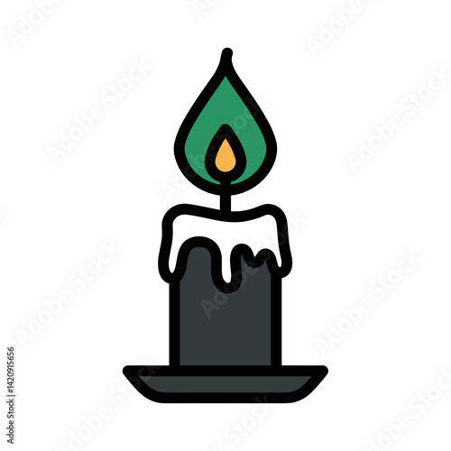 Green Candle Burning on a Holder  