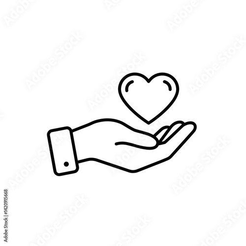 Hand holding a heart symbol in a minimalist style  