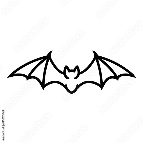 Bat silhouette with outstretched wings in minimalist style  