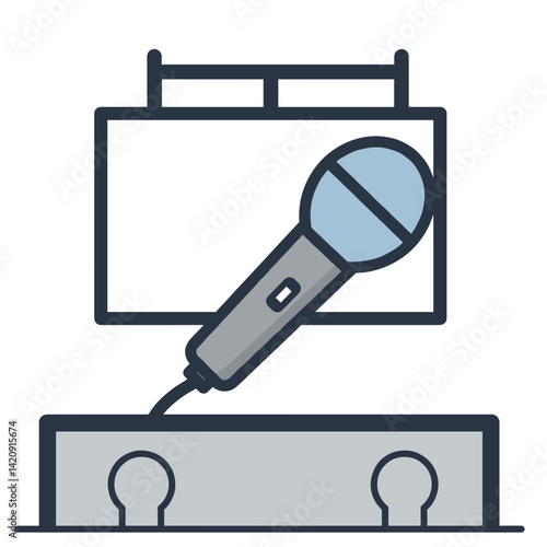 Microphone on a podium with a presentation background  