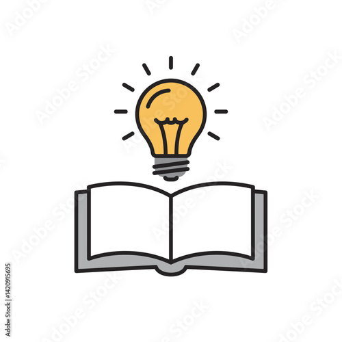 Lightbulb above an open book symbolizing creativity and knowledge  