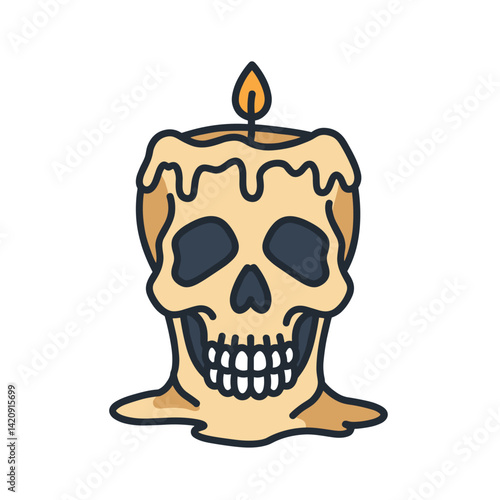 Skull candle with melting wax in spooky design  