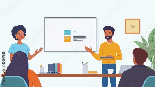 A person giving a presentation to colleagues, using a projector, business meeting, office setting,  