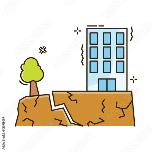 Colorful disaster icons in cartoon style, illustrating various natural disasters such environment-related designs