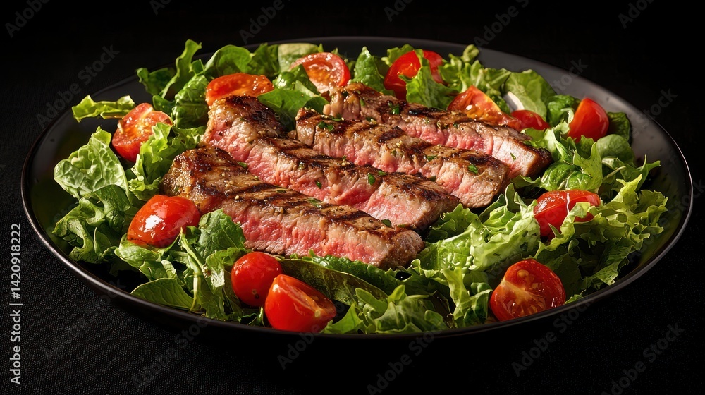 A protein-packed Atkins salad with grilled steak, tomatoes, and a variety of leafy greens. A protein-packed Atkins salad with grilled steak, tomatoes, and a variety of leafy greens.