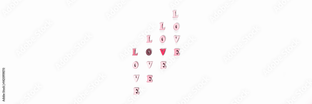 Love made wooden letters with hearts for Valentines Day. Banner. Love made wooden letters with hearts for Valentines Day. Banner.
