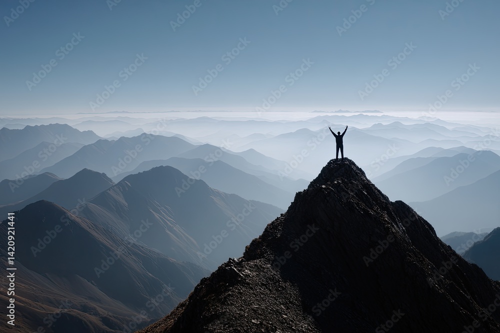 Silhouette atop mountain peak