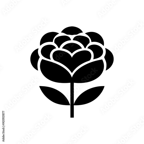 
Silhouette of a peony flower with petals and leaves icon vector illustration