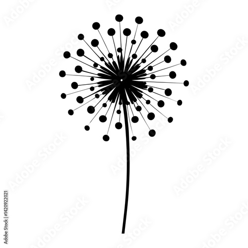 
Silhouette of dandelion flower with leaves and seed head vector illustration