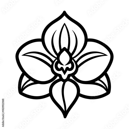 
Line art bof an orchid flower with buds and curved stem vector illustration