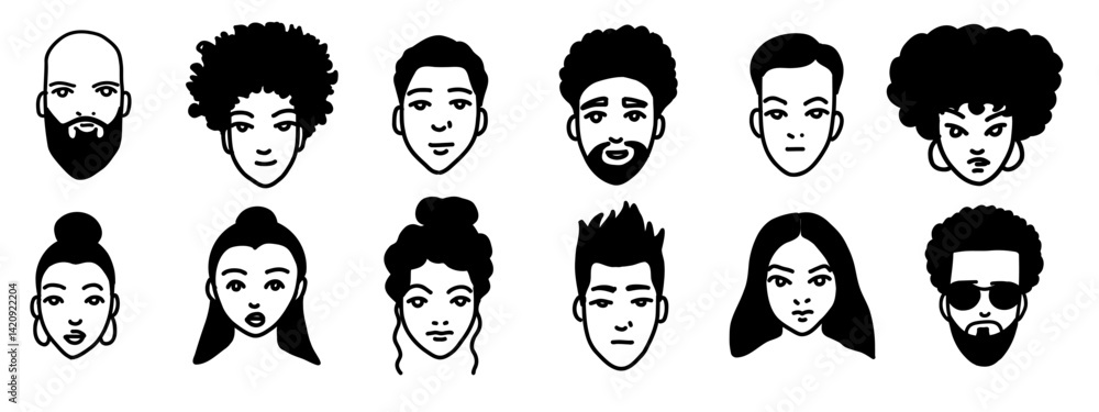 Funny avatars set. Hand drawn Face Placeholders icons. Vector Doodle Male and female images for user profile for social networks, resumes, forums and dating sites. linear Funny avatars set. Hand drawn Face Placeholders icons. Vector Doodle Male and female images for user profile for social networks, resumes, forums and dating sites. linear