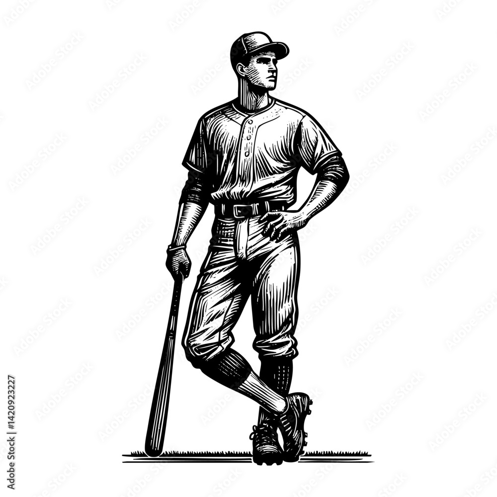 Baseball player engraving black and white outline. Scratch board imitation. illustrated in vintage line art style on a white background. Baseball player engraving black and white outline. Scratch board imitation. illustrated in vintage line art style on a white background.