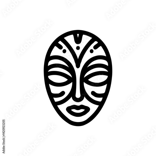 Traditional African mask in minimalist style on white background  