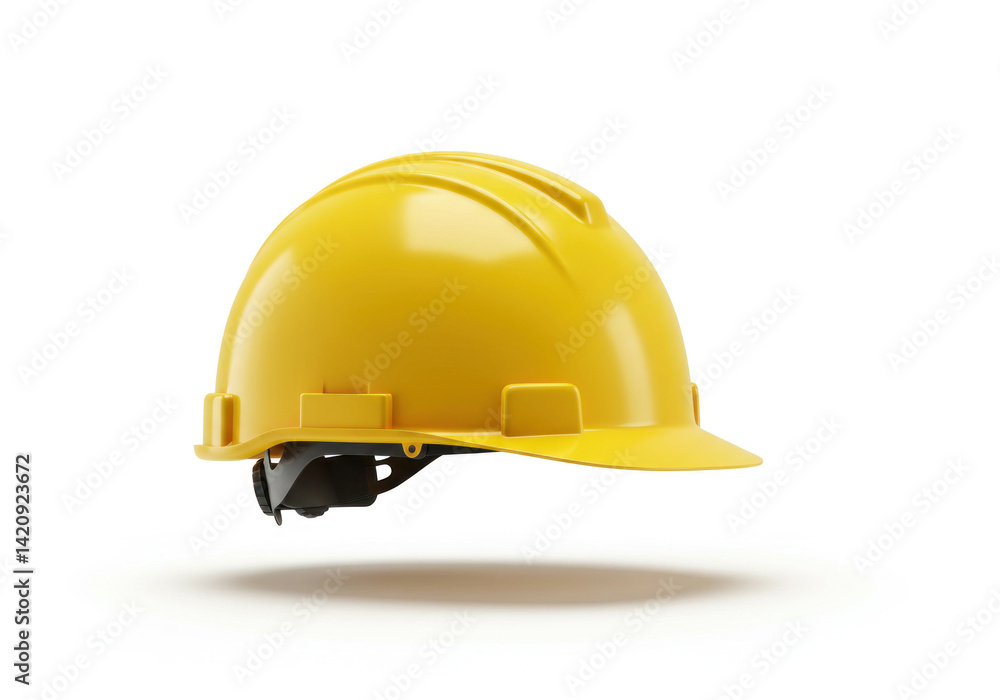 Yellow hard hat on white background, symbolizing safety and construction industry. Yellow hard hat on white background, symbolizing safety and construction industry.