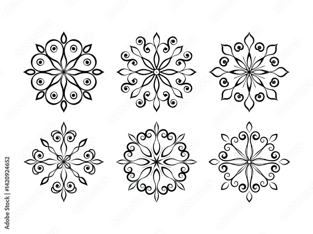 Abstract mandala flower motif silhouette isolated on white background Abstract mandala flower motif silhouette isolated on white background