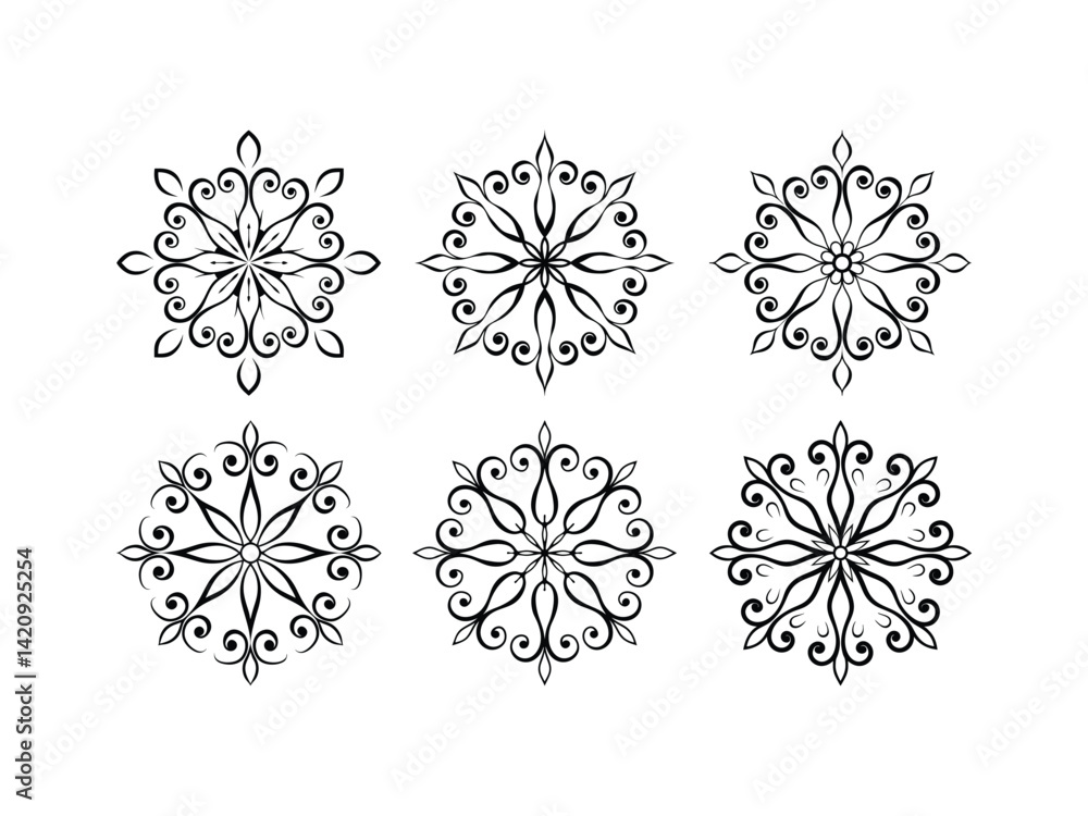 Baroque scroll motif flower design silhouette isolated on white background Baroque scroll motif flower design silhouette isolated on white background