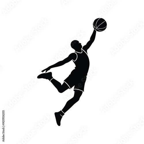 Basketball layup icon silhouette vector with white background