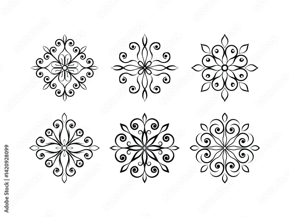 Classic swirl motif with floral style silhouette isolated on white background Classic swirl motif with floral style silhouette isolated on white background