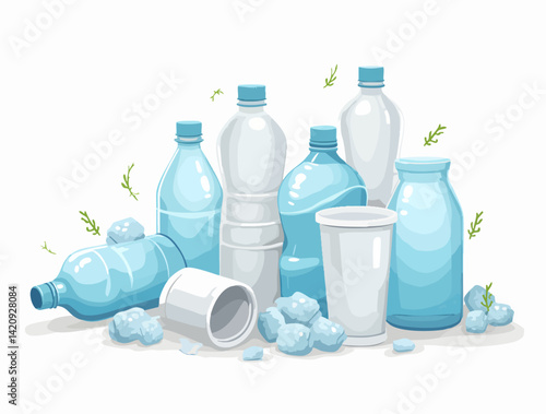 Vector plastic waste items collection