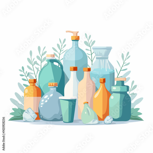 Vector plastic waste items collection