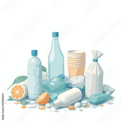 Vector plastic waste items collection