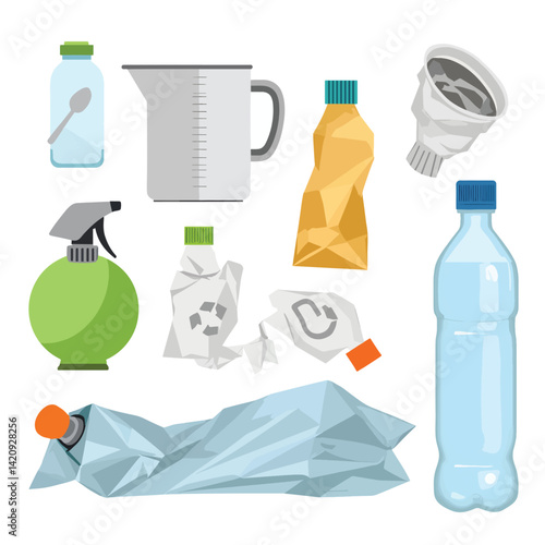 Vector plastic waste items collection