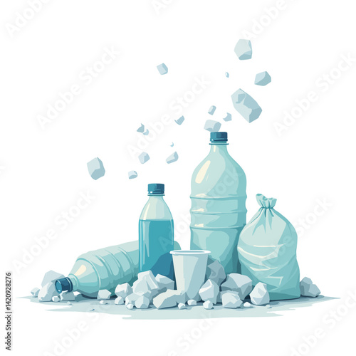 Vector plastic waste items collection