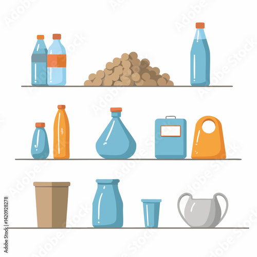 Vector plastic waste items collection