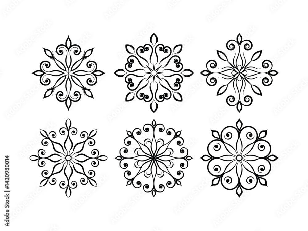 Floral swirl motif vector icon silhouette isolated on white background Floral swirl motif vector icon silhouette isolated on white background
