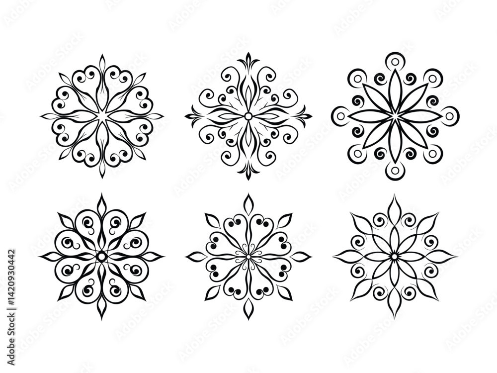 Boho mandala floral badge collection silhouette isolated on white background Boho mandala floral badge collection silhouette isolated on white background